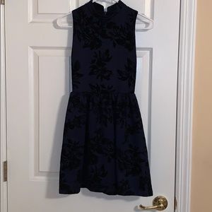 High Neck Velvet Floral Dress